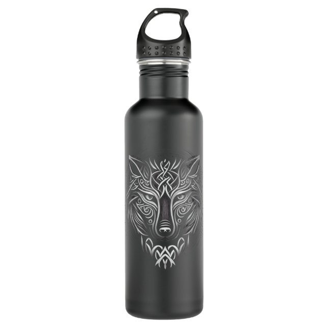 Norse Style Viking Wolf Tattoo Wildlife Animal V97 Edelstahlflasche (Vorderseite)