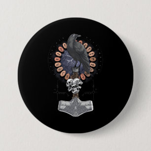 Norse Viking Raven Hammer Button