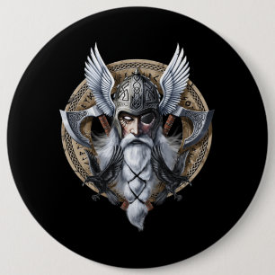 Norse Warrior God Odin Button