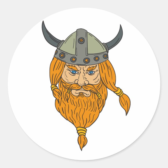 Norseman Viking Warrior Head Zeichnend Runder Aufkleber (Vorderseite)