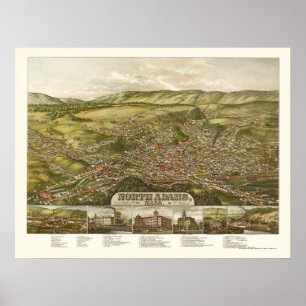 North Adams, MA Panorama Karte - 1881 Poster