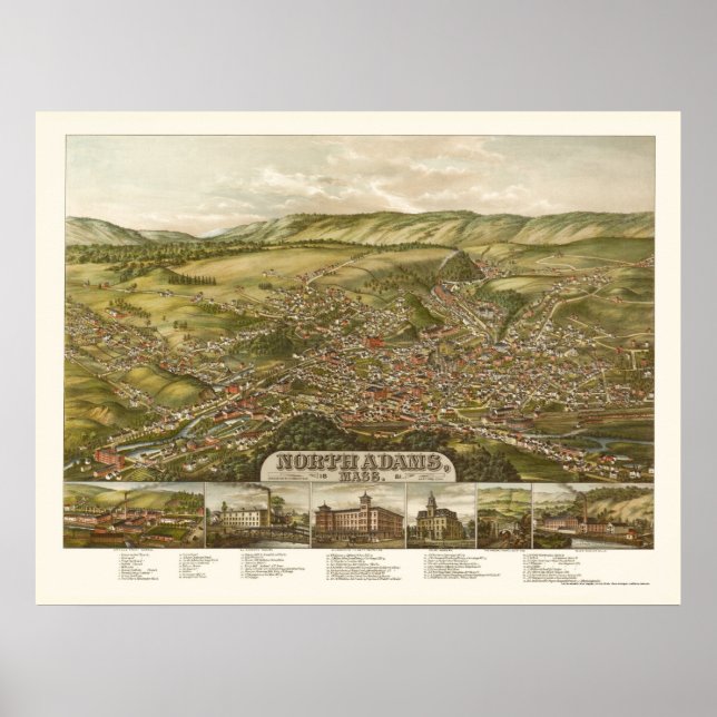 North Adams, MA Panorama Karte - 1881 Poster (Vorne)