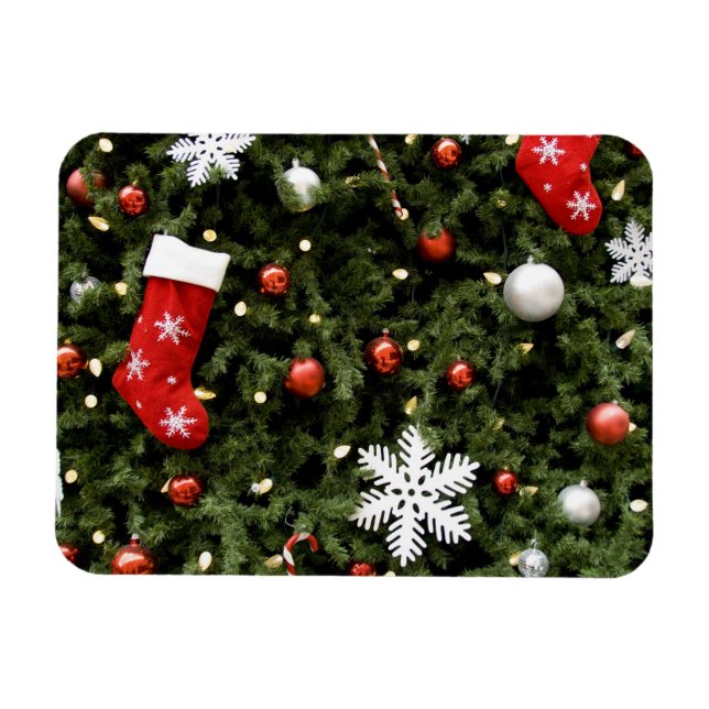 North America. Weihnachtsdekorationen auf Baum. 2 Magnet (Horizontal)
