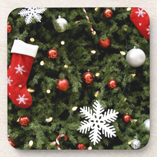North America. Weihnachtsdekorationen auf Baum. 2 Untersetzer (Vorderseite)