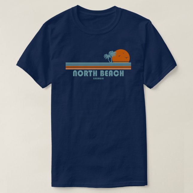 North Beach Tybee Island Georgia Sun Palm Trees T-Shirt (Design vorne)