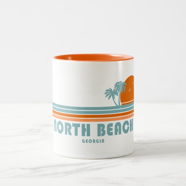 North Beach Tybee Island Georgia Sun Palm Trees Zweifarbige Tasse (Mittel)