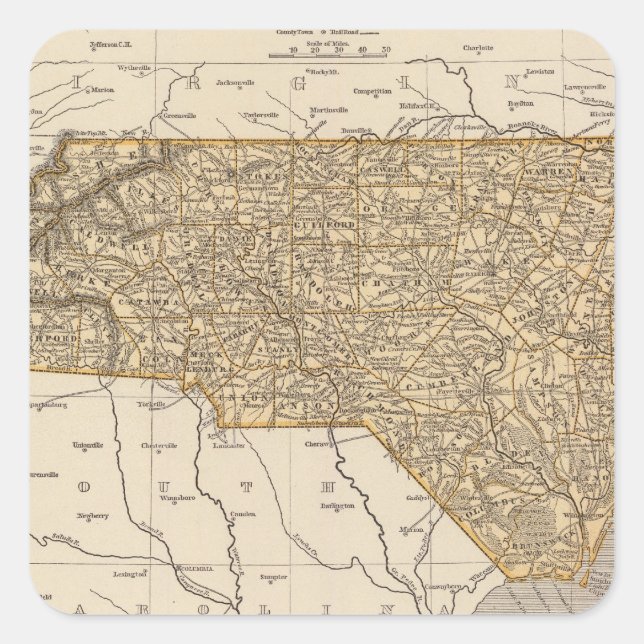 North Carolina Atlas Map Quadratischer Aufkleber (Vorderseite)