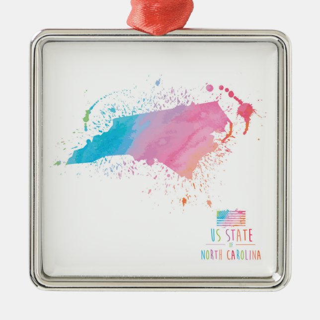North Carolina der Aquarell-Karten-| Ornament Aus Metall (Vorne)