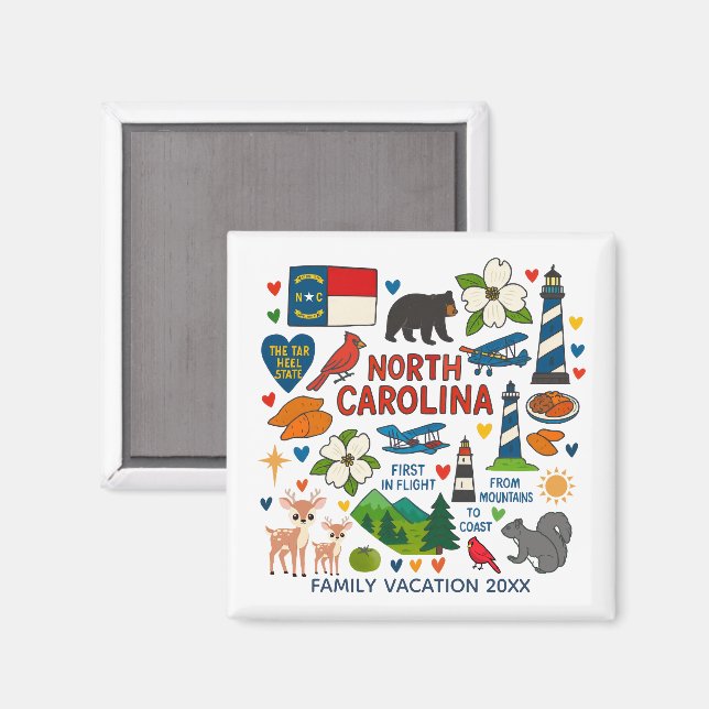 North Carolina Family Trip Keepsake Personalized Magnet (Vorderseite/Rückseite)