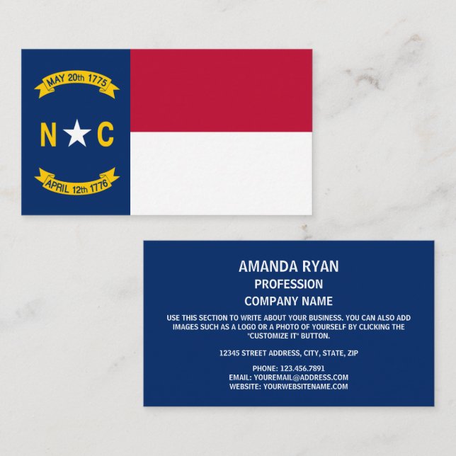 North Carolina Flag, Fahne von North Carolina Visitenkarte (Vorne/Hinten)