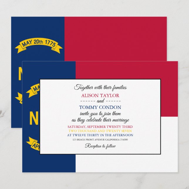 North Carolina Flag, North Carolina Wedding Einladung (Vorne/Hinten)