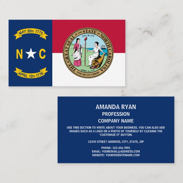 North Carolina Flag & Siegel, North Carolina Visitenkarte (Vorne/Hinten)