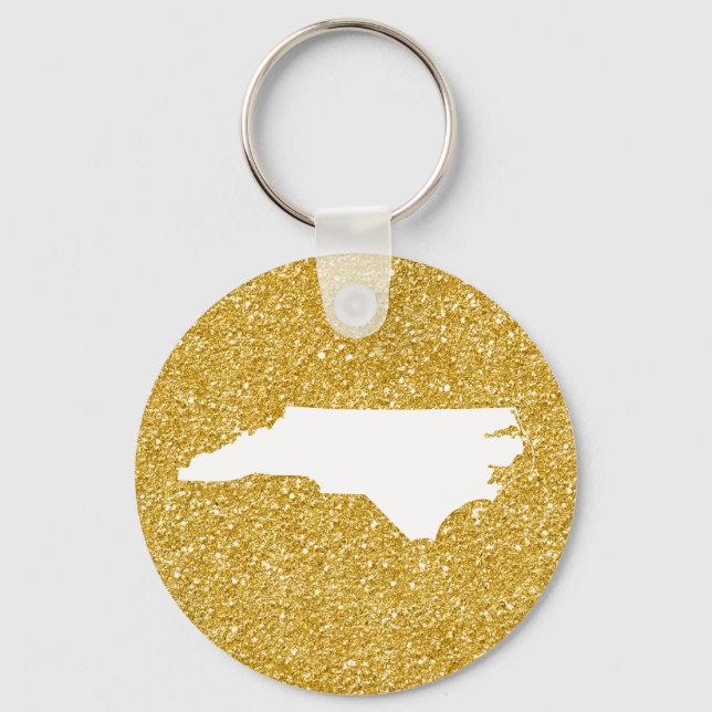 North Carolina in White and Gold Glitzer Schlüsselanhänger (Vorderseite)