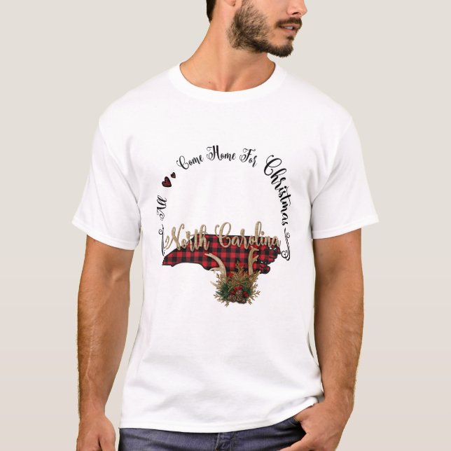 North Carolina Kariert All Come Zuhause für Weihna T-Shirt (Vorderseite)