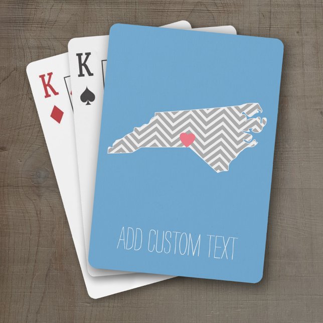 North Carolina Karte mit benutzerdefiniertem Herz  Spielkarten (Personalized Playing Cards with a State Map, Movable Heart and Name)