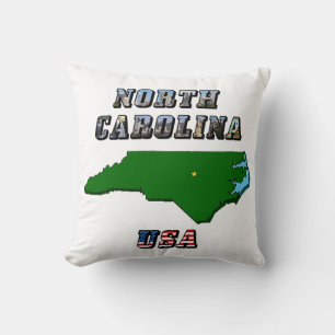 North Carolina-Kartenskizze, Foto & US-Flaggentext Kissen
