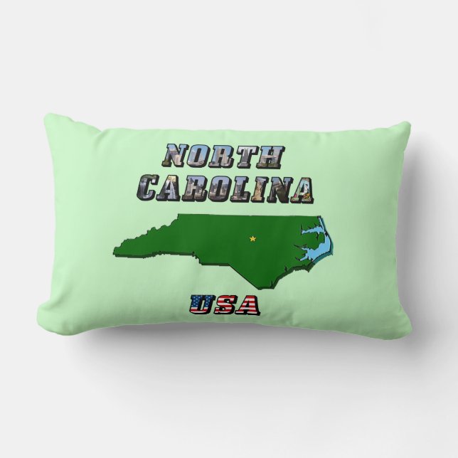 North Carolina Map Kontur, Foto und US Flag Text Lendenkissen (Vorderseite)