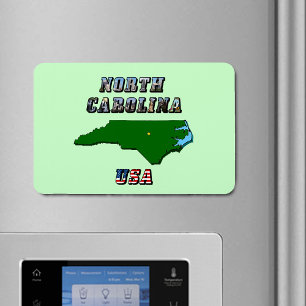 North Carolina Map Kontur, Foto und US Flag Text Magnet