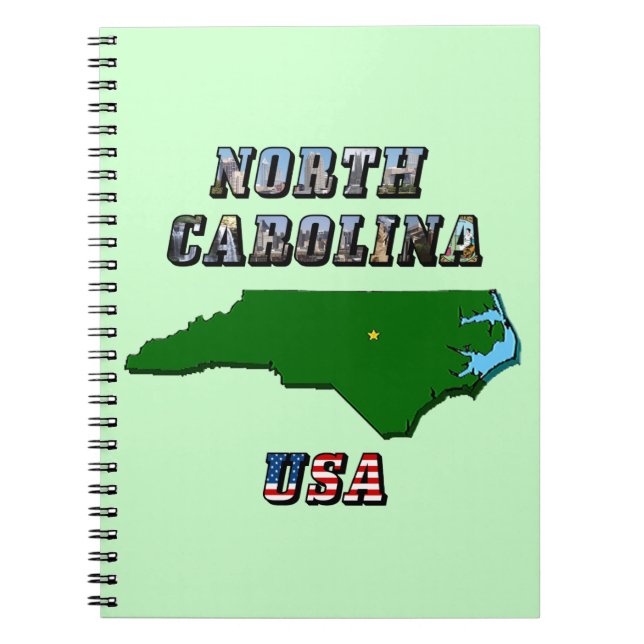 North Carolina Map Kontur, Foto und US Flag Text Notizblock (Vorderseite)