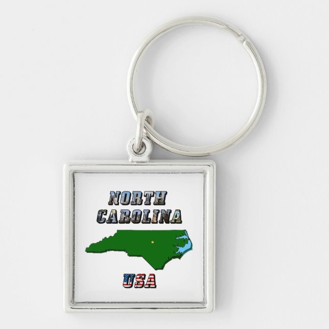 North Carolina Map Kontur, Foto und US Flag Text Schlüsselanhänger (Vorne)