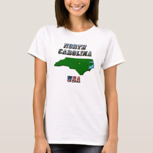 North Carolina Map Kontur, Foto und US Flag Text T-Shirt