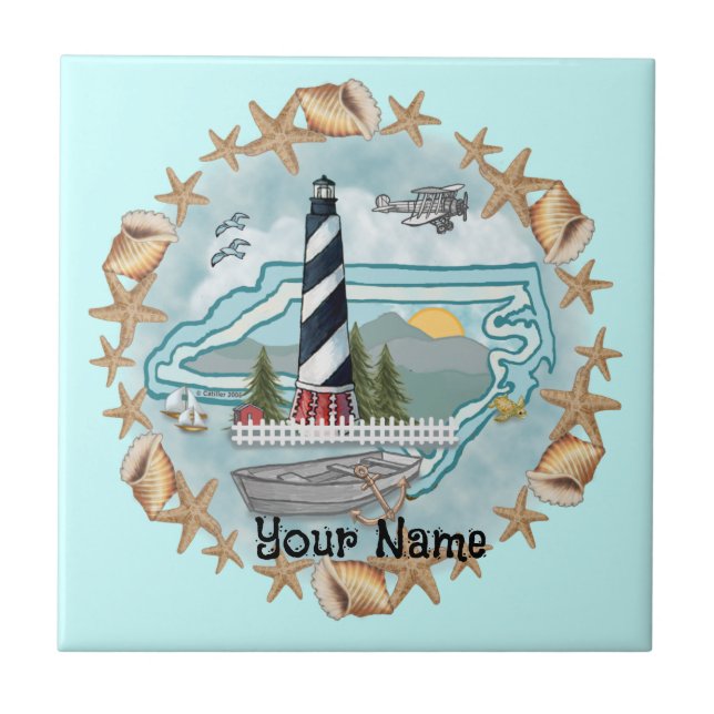 North Carolina Muscheln Leuchtturm Tile Fliese (Vorderseite)