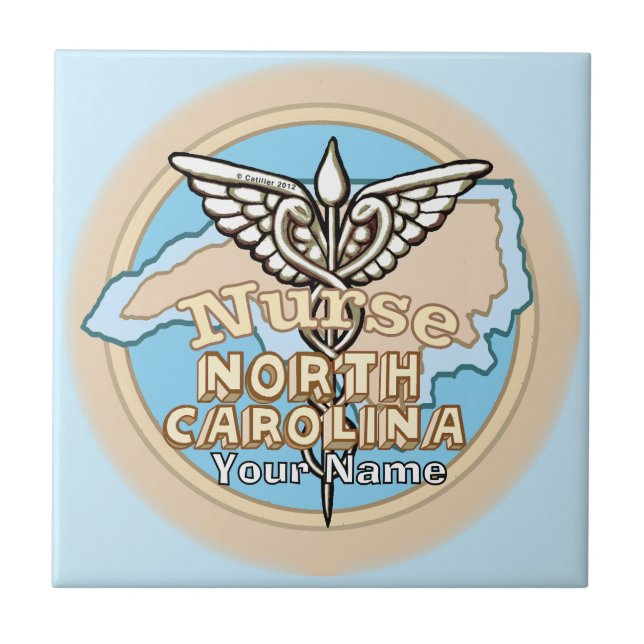 North Carolina Nurse Caduceus Ceramic Tile Fliese (Vorderseite)