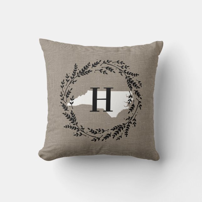 North Carolina Rustic Wreath Monogram Kissen Kisse (Vorderseite)
