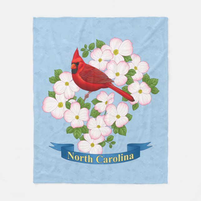 North Carolina Staat Kardinal Bird Dogwood Blume Fleecedecke (Vorderseite)