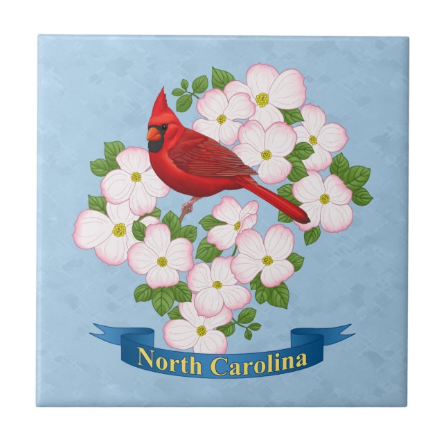 North Carolina Staat Kardinal Bird Dogwood Blume Fliese (Vorderseite)