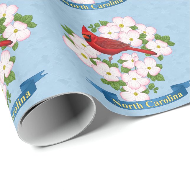 North Carolina Staat Kardinal Bird Dogwood Blume Geschenkpapier (Rolleneckpunkt)