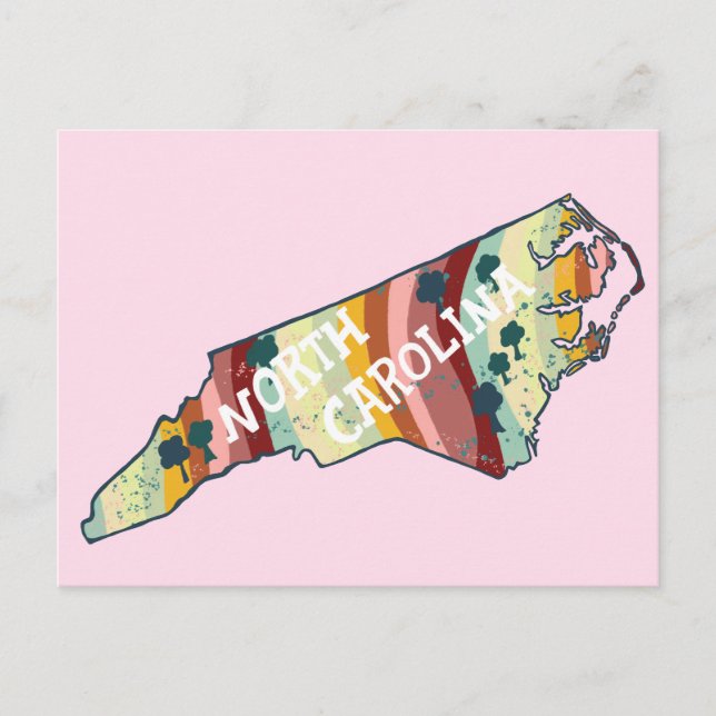 North Carolina Staat Map Illustriert kühl farbig Postkarte (Vorderseite)