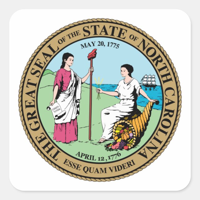 North Carolina Staat Siegel - Quadratischer Aufkleber (Vorderseite)