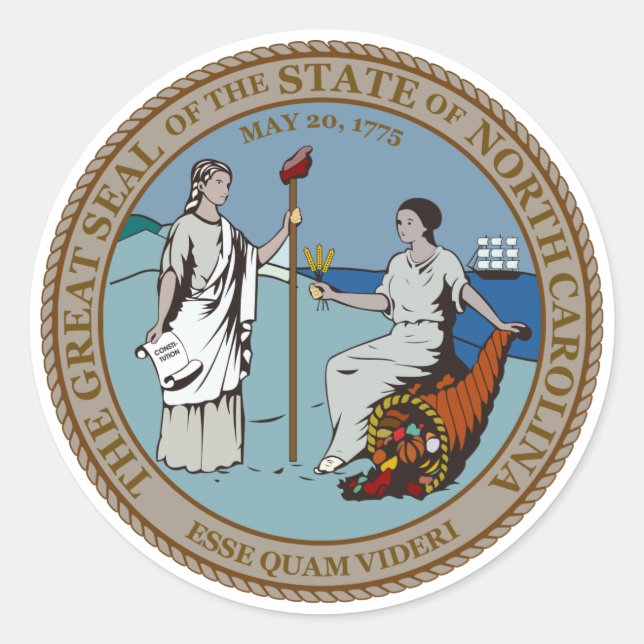 North Carolina Staat Siegel Runder Aufkleber (Vorderseite)