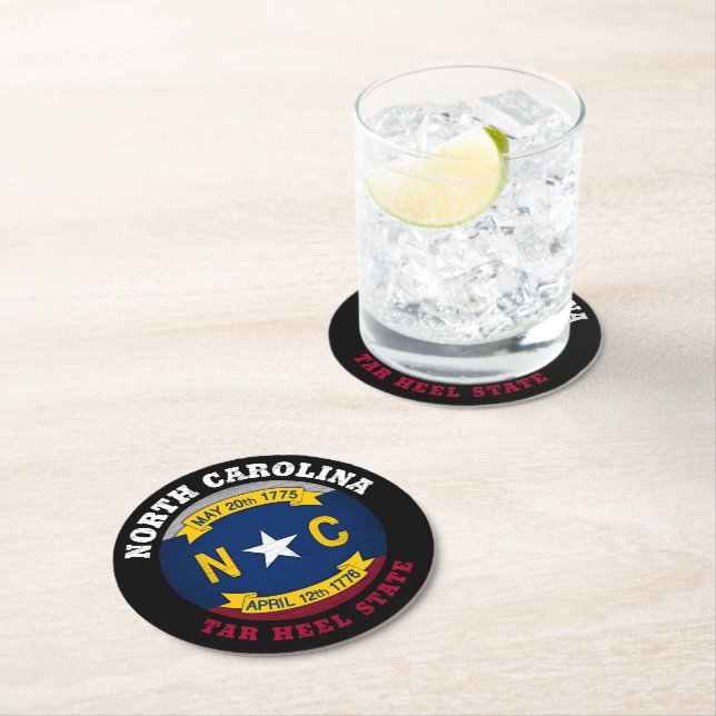 NORTH CAROLINA TAR HEEL STAAT FLAG RUNDER PAPPUNTERSETZER (Vor Ort)