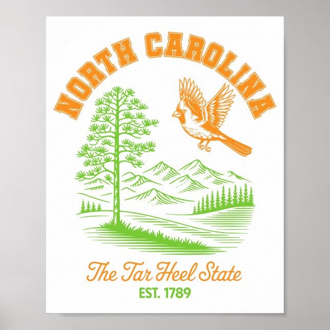 North Carolina Tar Heel State Cardinal Pine Tree  Poster (Vorne)