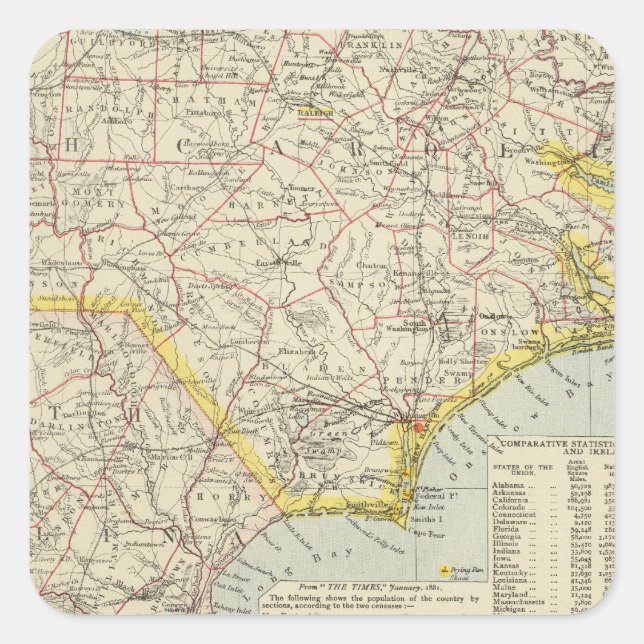 North Carolina und South Carolina 2 Quadratischer Aufkleber (Vorderseite)