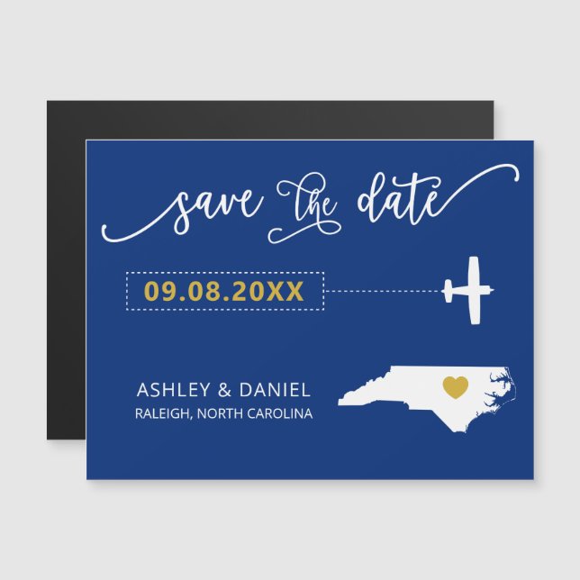 North Carolina Wedding Save the Date Card, Map Magneteinladung (Vorne/Hinten)