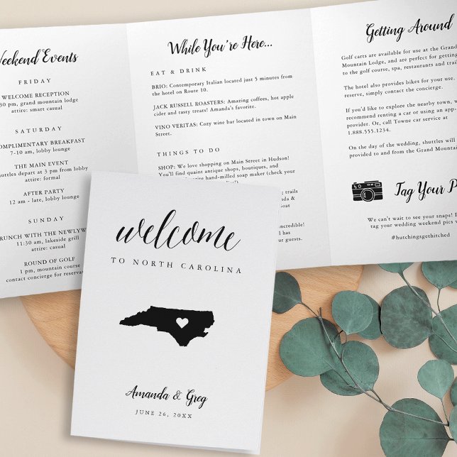 North Carolina Wedding Welcome Letter & Itinerary Dreifach-gefaltete Programmkarte (Von Creator hochgeladen)