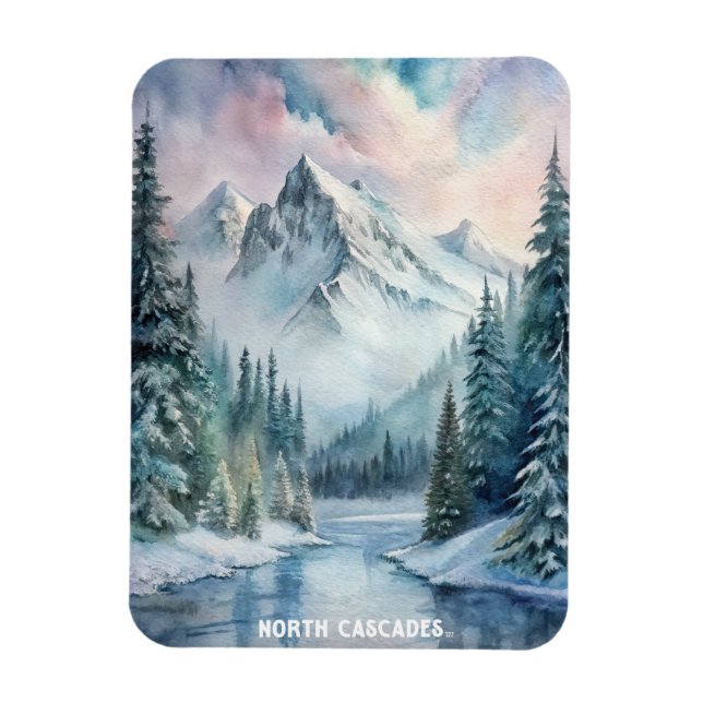 North Cascades Nationalpark Wasserfarben Malereien Magnet (Vertikal)