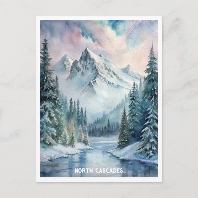North Cascades Nationalpark Wasserfarben Malereien Postkarte (Vorderseite)