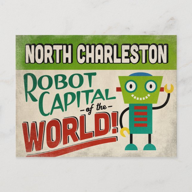 North Charleston South Carolina Robot - Funny Postkarte (Vorderseite)