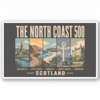 North Coast 500 Scotland Landmarks Illustration Aufkleber