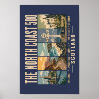 North Coast 500 Scotland Landmarks Illustration Poster