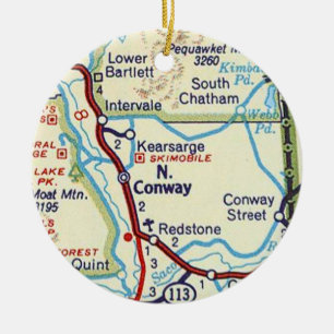 North Conway, NH Vintage Map Ornement en céramique