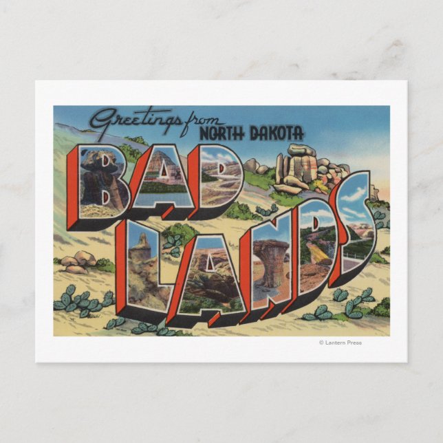 North Dakota - Badlands - Große Buchstabenszenen Postkarte (Vorderseite)
