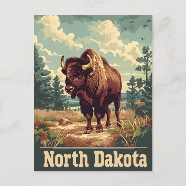 North Dakota Bison Vintag Postkarte (Vorderseite)