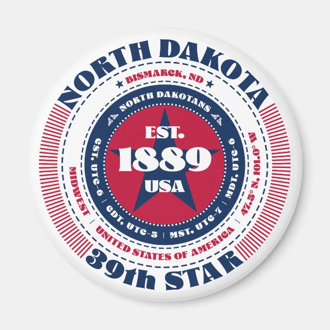 North Dakota Circle Typographie Souvenir Magnet (Devant)