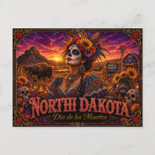 North Dakota Día de los Muertos Retro Postkarte