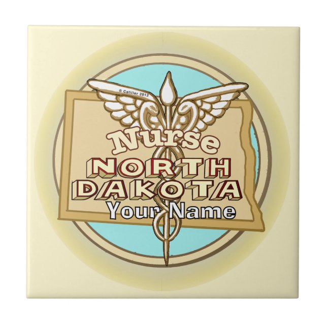 North Dakota Nurse Caduceus Tile Fliese (Vorderseite)